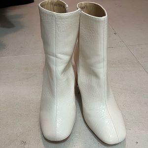 Never worn white ankle boots. Square toe, crocodile material